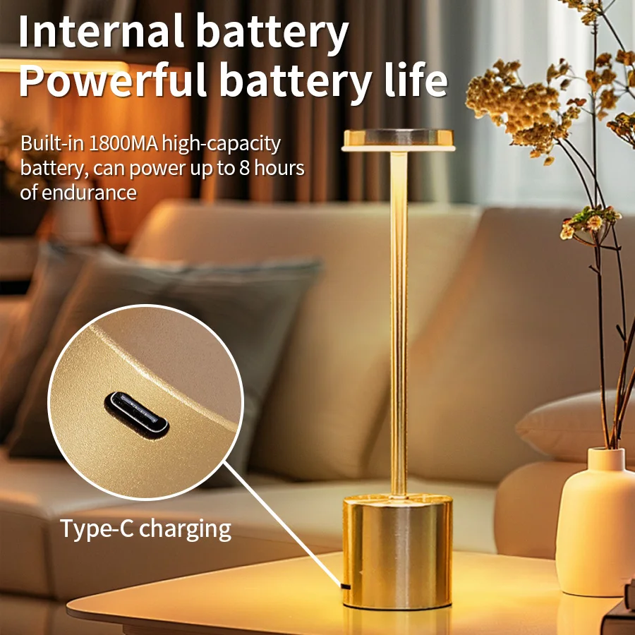 2pcs USB Rechargeable LED Desk Lamp Stepless Dimming Tricolor Touch Night Light Bedside Light Bar Hotel Decoration - Image 4