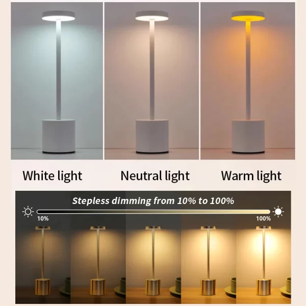 2pcs USB Rechargeable LED Desk Lamp Stepless Dimming Tricolor Touch Night Light Bedside Light Bar Hotel Decoration