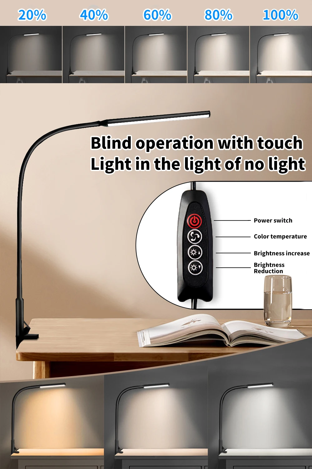 B Desk Lamp LED USB Power  Swing Arm Lamp Flexible Gooseneck Clamp Dimmable Architect Lamp 3 Color Modes Desk Light - Image 2