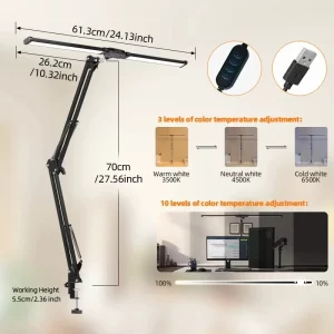 Folding Double Head Led Desk Lamps Stepless Dimmable Eye-Caring 24W Table Lamp  Monitor Light for office Study Reading Lighting - Image 8