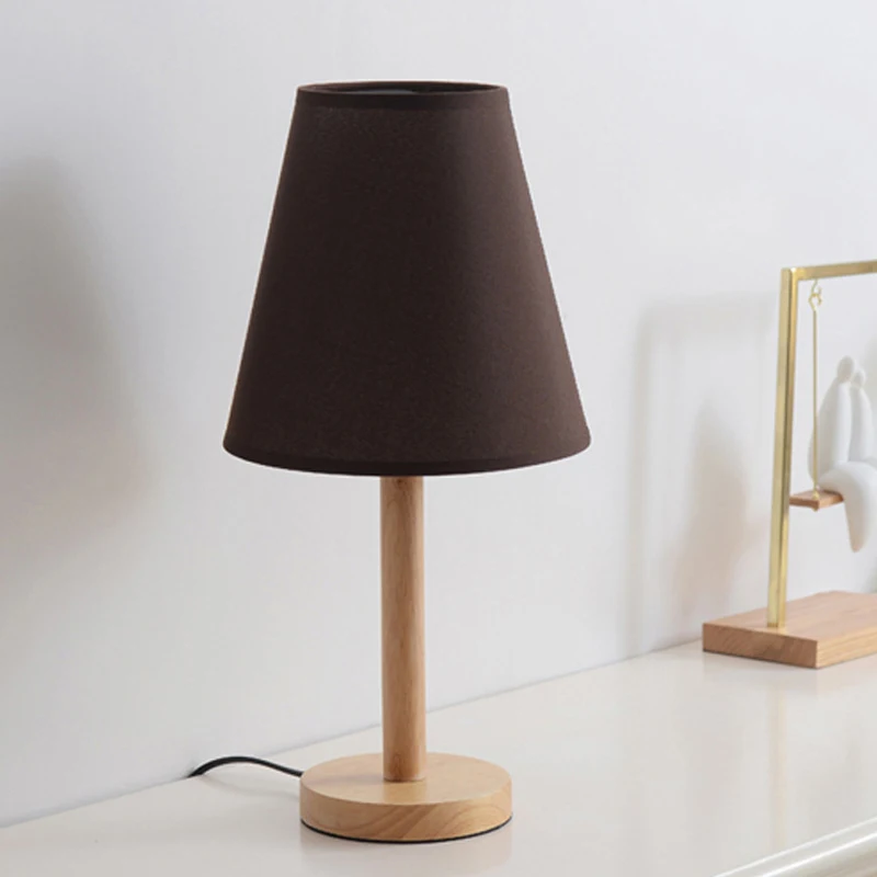 Nordic Wood Cloth Table Lamp Bedroom Bedside Modern Simple Wooden Fabric Desk Lamp Study Table Light Fixtures Living Room Decor - Image 1