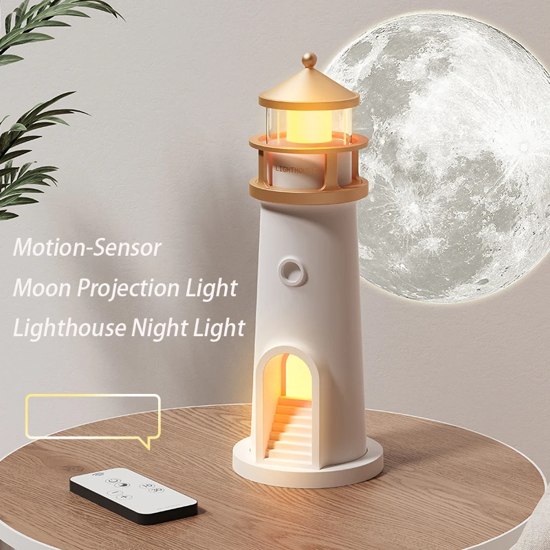 Moon Lamp Projection Lighthouse Lamps Night Light Remote Control Bluetooth Music Motion Sensor Ambient Lights Xmas Birthday Gift - Image 1