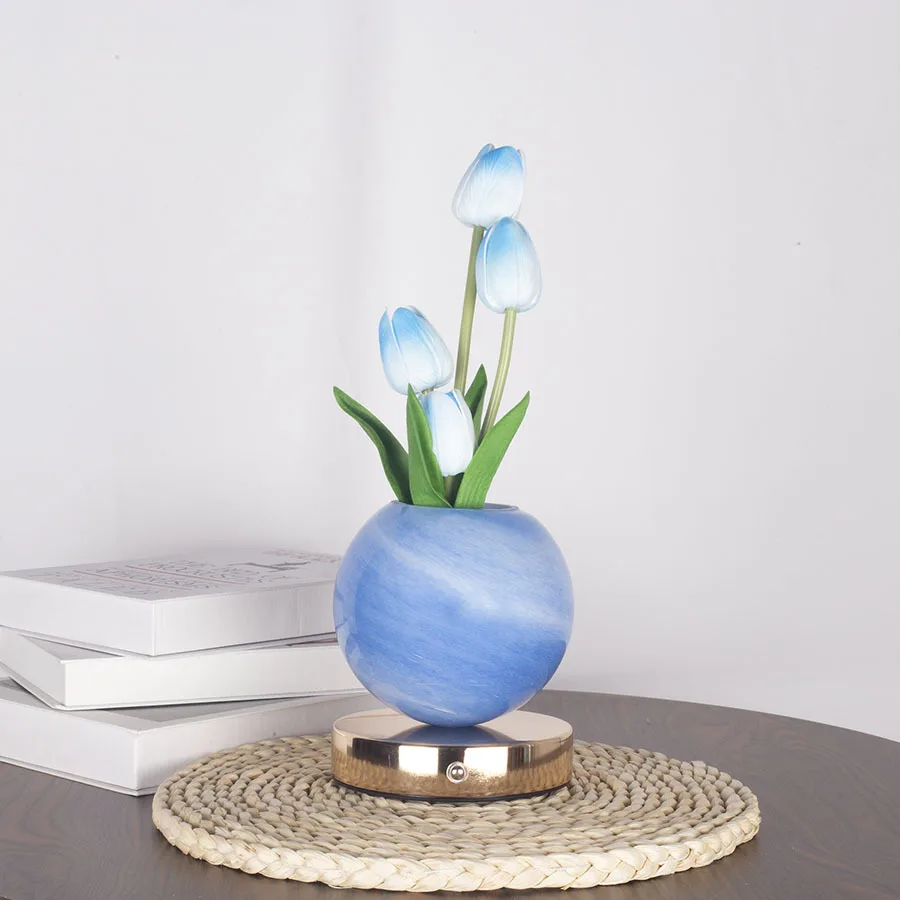 New tulip night light, simulated flower bouquet table lamp, decorative bedroom bedside mood light, dreamy planet lamp - Image 2