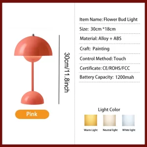 Rechargeable LED Flower Bud Light Touch Switch Table Lamp 3 Color Light High Quality Metal  for Bedside Living Room Bedroom - Image 11