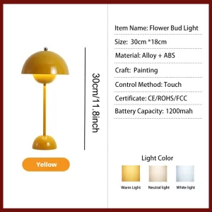 Rechargeable LED Flower Bud Light Touch Switch Table Lamp 3 Color Light High Quality Metal  for Bedside Living Room Bedroom - Image 12