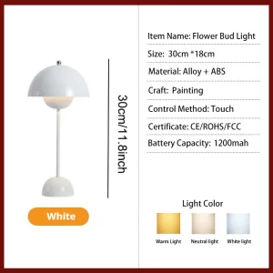 Rechargeable LED Flower Bud Light Touch Switch Table Lamp 3 Color Light High Quality Metal  for Bedside Living Room Bedroom - Image 13