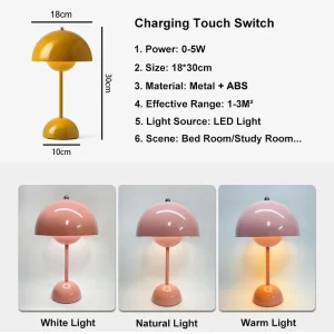 Rechargeable LED Flower Bud Light Touch Switch Table Lamp 3 Color Light High Quality Metal  for Bedside Living Room Bedroom - Image 6