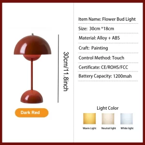 Rechargeable LED Flower Bud Light Touch Switch Table Lamp 3 Color Light High Quality Metal  for Bedside Living Room Bedroom - Image 7