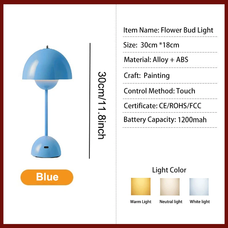 Rechargeable LED Flower Bud Light Touch Switch Table Lamp 3 Color Light High Quality Metal  for Bedside Living Room Bedroom - Image 9
