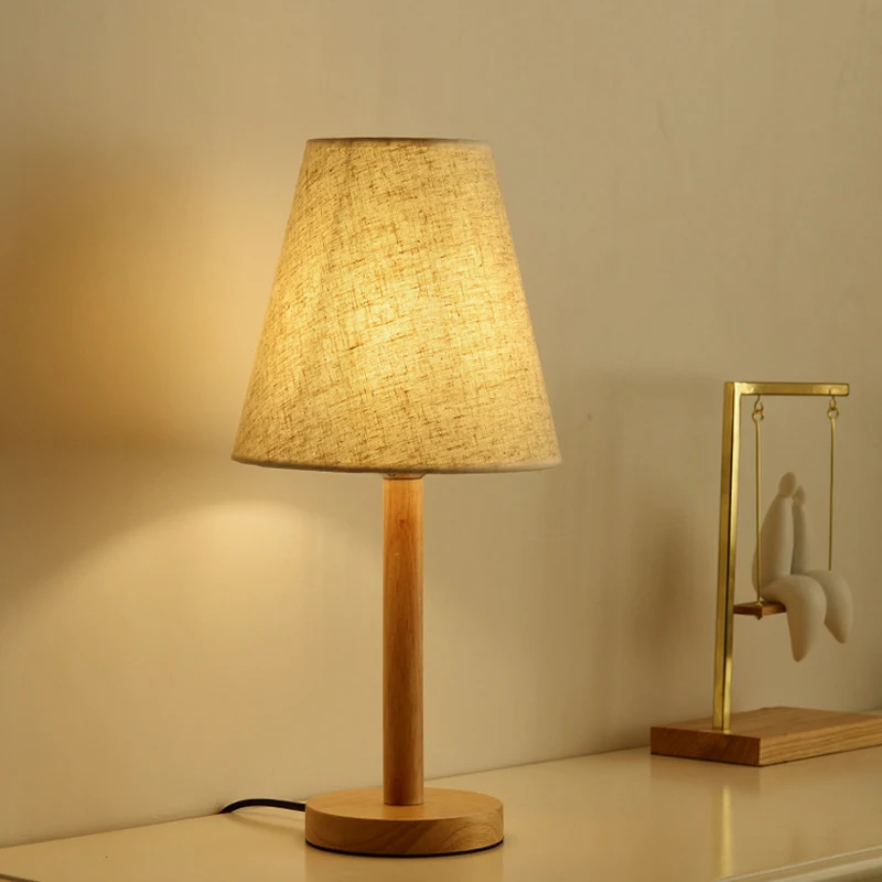 Nordic Wood Cloth Table Lamp Bedroom Bedside Modern Simple Wooden Fabric Desk Lamp Study Table Light Fixtures Living Room Decor - Image 2